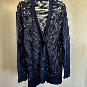 Varley Navy Open-Knit Button Front Women's Cardigan